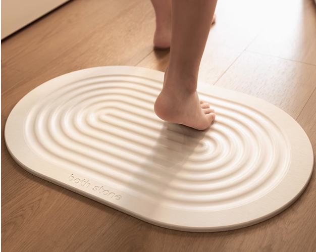 Diatomite stone bath mat with wave pattern engraving
