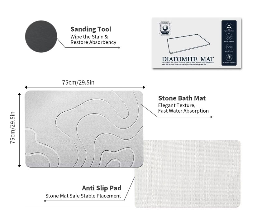 Square Grid Diatomite Bath Mat — Engraved Stone Mat Wholesale